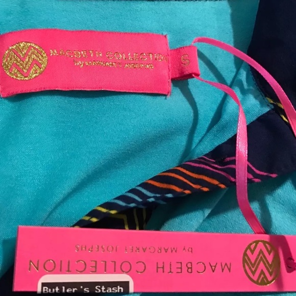 New MACBETH Collection Weekender Polo Shirt Blouse Turquoise Jersey Knit Pink - Picture 6 of 7